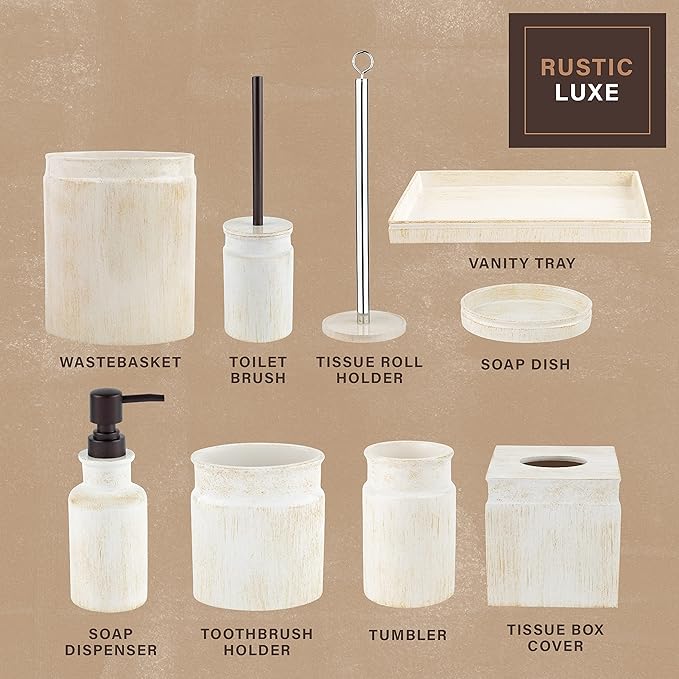 Creative Scents Rustic Luxe Small Bathroom Trash Can 1.53 Gal / 5.8L - Oval Bathroom Garbage Can Bin for Modern Farmhouse Decor - Small Waste Basket for Bathroom and Bedroom
