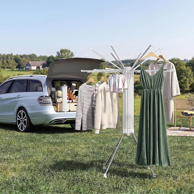 RFOUO Foldable Clothes Drying Rack with Aluminum 4Legs 16Rods Single Layer | Portable,Space-Saving Freestanding Drying Rack for Indoor Outdoor, Apartment, Bedroom, Laundry Room