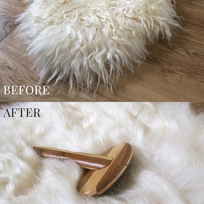 Sheepskin Brush Rug Wool Carpet Cleaner Bamboo Wire Slicker Carding, Unmats Fur & Restores Like New, Longer Prongs, Stronger Design, To Fluff Fleeces, Sherpa, Macrame & Faux Fur Blankets