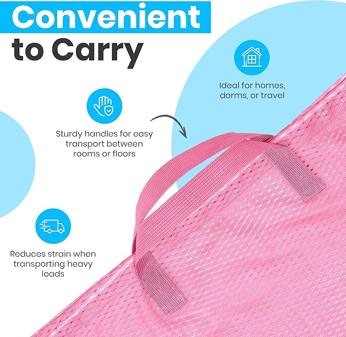 Handy Laundry Mesh XL Laundry Bag 24"x36" with Shoulder Strap, Pink | XL 24x36 Mesh Laundry Bag, Handles & Shoulder Strap, Breathable, Machine Washable, Dorm Travel Bedding, Pink