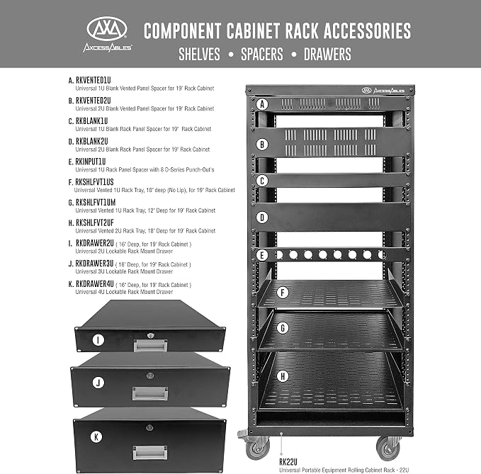 AxcessAbles 2U Vented Rack Shelf - 2 Pack | Rack Trays for 19 Inch Equipment Rack Cabinets | 18" Deep Rackmount Shelf with Lips | 50lb Capacity (2-Pack)