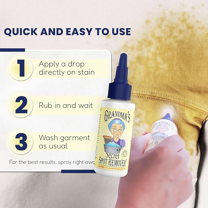 Grandma's Secret Spot Remover for Clothes - Chlorine, Bleach and Toxin-Free - Fabric Stain Remover Removes Oil, Paint, Blood and Pet Stains – 2 Ounce, Pack of 2
