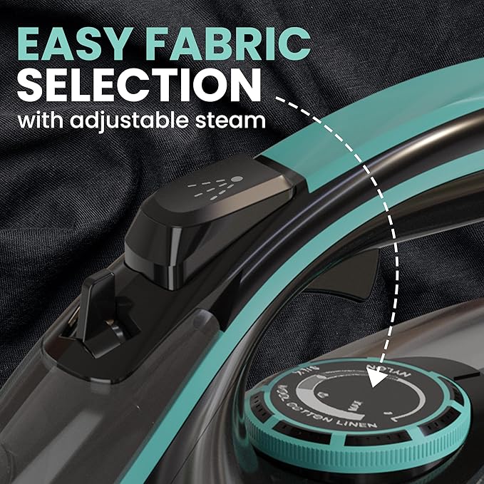 Utopia Home Steam Iron for Clothes - Non-Stick Soleplate - 1800W Clothes Iron With Auto-Off Safety Feature - Adjustable Thermostat Control, Variable Steam Control, Self-Clean, 8 Feet Cord (Black/Teal)
