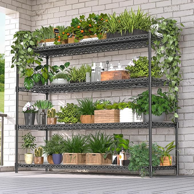 60" W Storage Shelves 2640 LBS Heavy Duty Garage Shelving, Adjustable Wire Shelving Metal Shelving with Liners, Fits 27-Gallon Totes, 60" W x 18" D x 68.4" H for Commercial Warehouse, Black