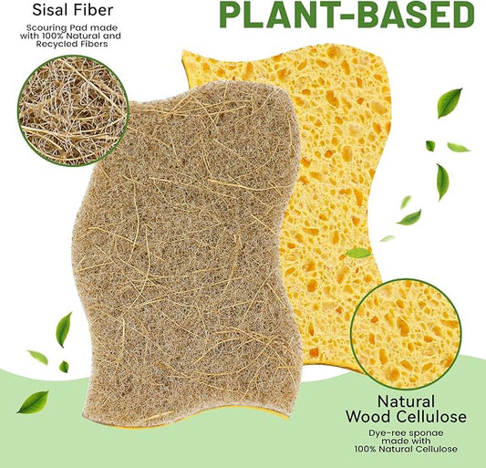 LILAC 12 Pack Natural Cellulose Sponges for Dishes - Non-Scratch Kitchen Scrub Sponges - 100% Biodegradable & Eco-Friendly Cleaning Sponges for Non-Stick Cookware, Bathroom & Household(Yellow)