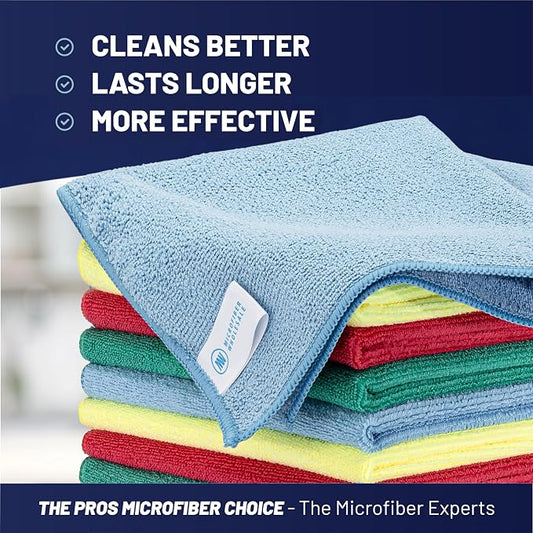 MW Pro Microfiber Cleaning Cloth | Blue Green Red Yellow | 12 Pack | 16” x 16” | All Purpose Microfiber Towels - Clean, Dust, Polish, Scrub, Absorbent