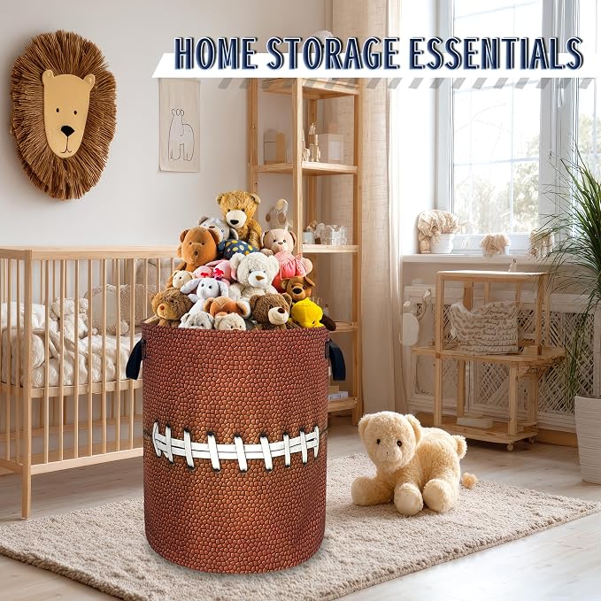 Funny Football Laundry Basket Oxford Cloth Ball Texture Laundry Hamper With Handle Foldable Portable Clothes Storage Basket Football Laundry Bag 18.9"x16.5" For Laundry Room/Bedroom/Bathrooms