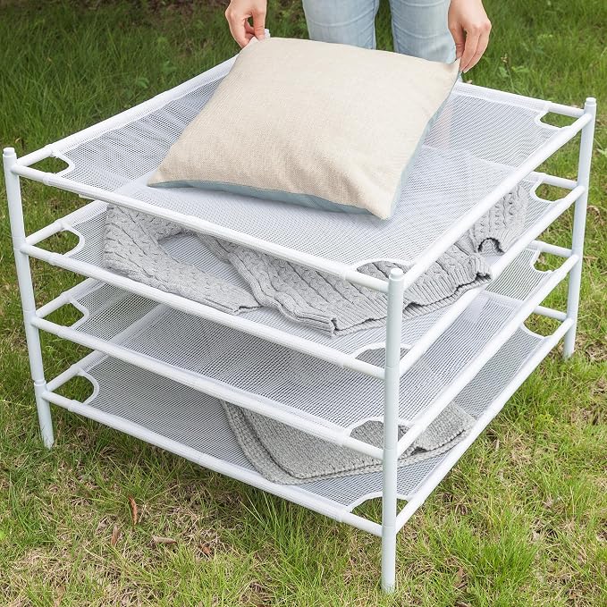 Sweater Drying Rack, 4-Pack Stackable Flat Clothes Drying Rack, Laundry Drying Rack, Mesh Air Flat Dryer, Portable Dry Rack for Indoor & Outdoor