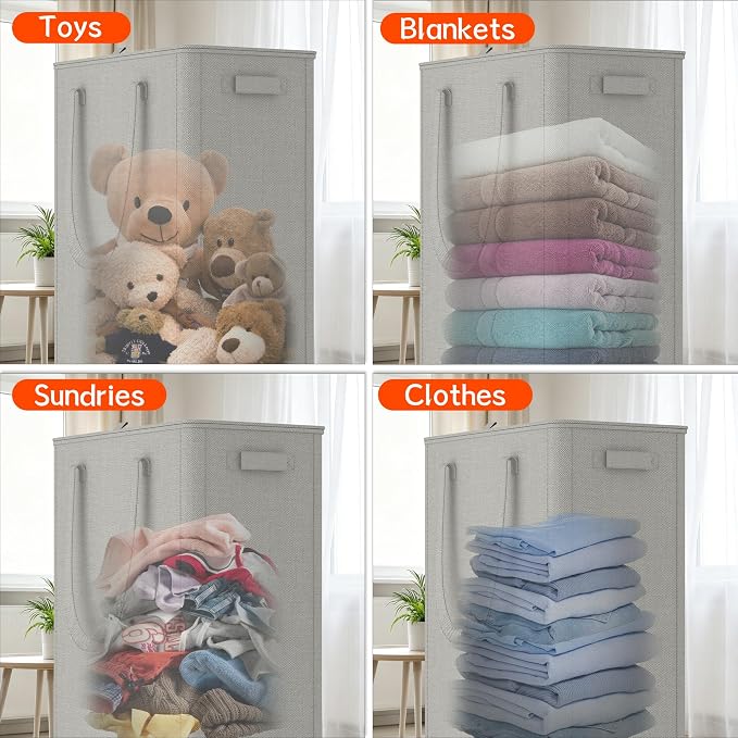 Slim Laundry Hamper with Wheels,20 Gal (75L) Rolling Laundry Basket with lid and wheels Clothes Hamper Foldable Tall Dirty Clothes Basket Sturdy Collapsible Clothes Hamper for Dorm,Laundry Room