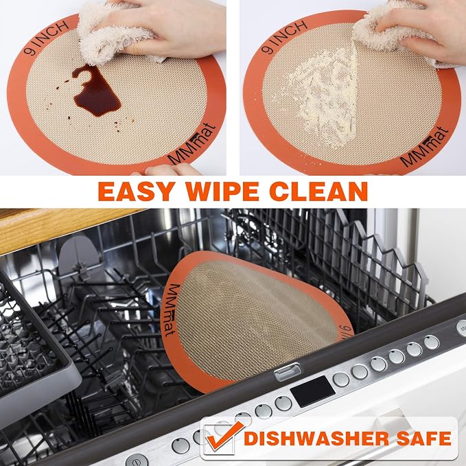 Silicone Baking Mats Set of 2 Round Non-Stick Reusable Air Fryer Linner - Best German Silicone - 9 inch