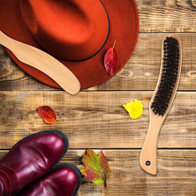Patelai 2 Pcs Felt Hat Brush Wooden Cowboy Hat Horse Hair Brush for Suede Cleaning Removes Dust Stains Hair Cap Wool Coats Suits Clothes Furniture Clean Supplies