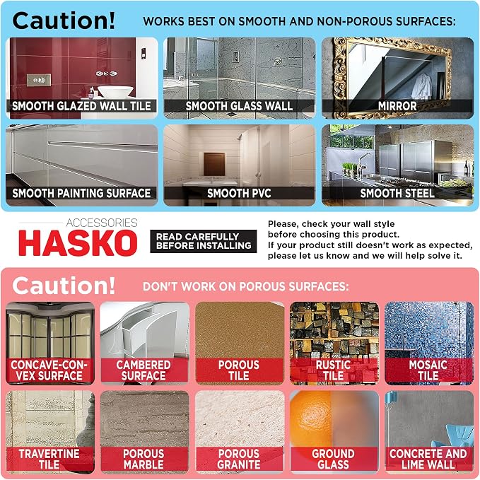 HASKO Shower Caddy Suction Cup, Shower Shelf with Soap Dish and Hooks Organizer, Suction Bathroom Shelf for Storage, Wall Mounted Basket (Polished Stainless Steel SS304)