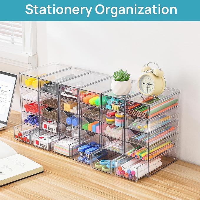 Vtopmart Acrylic Desk Organizer with 30 Drawers for Office, Makeup, Crafts | Clear Storage Drawers for Office Supplies, Desktop Organization for Makeup, Jewelry, Art Crafts, Bead, Pen, Stationary