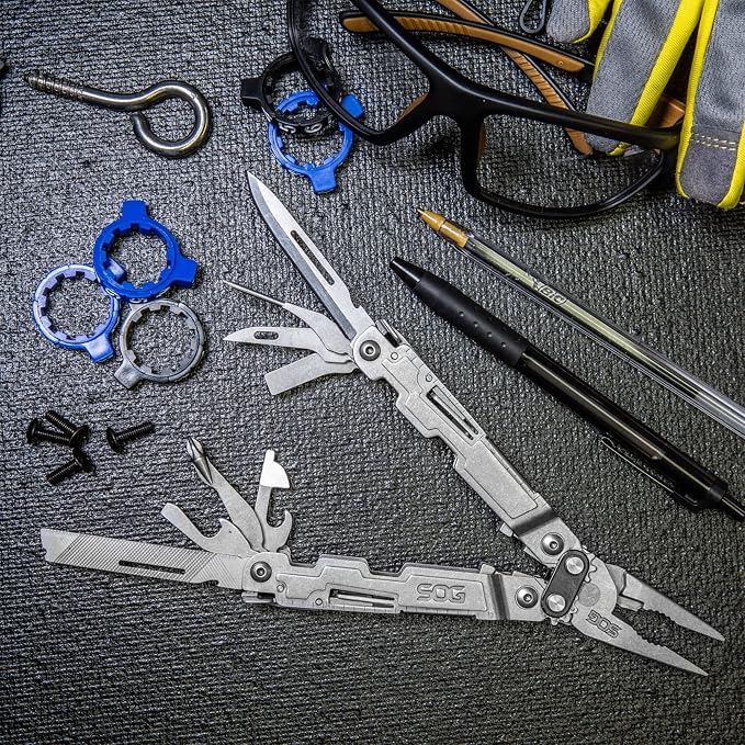 SOG PowerAccess Stainless Steel Multi-Tool Well-Rounded One-Handed Lightweight Daily Pocketable for Backcountry 18 Tools, Stone Wash | 18 Tools, Compound Leverage Pliers, Magnetic 1/4 Hex Driver, 5.9 Open, 4.1 Closed