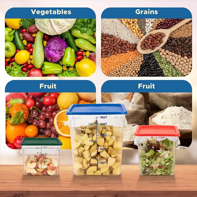 BIEAMA 4 Pack Food Storage Containers with Lids, 4 Quart Square Commercial Food Containers, NSF, Polycarbonate, Clear
