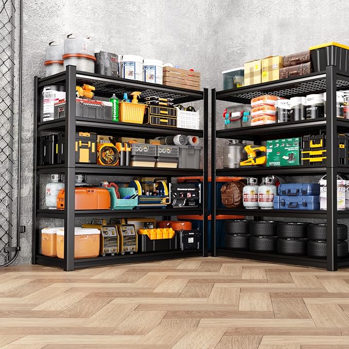 Set of 4 Heavy Duty Garage Shelving 5T Storage Shelves, Adjustable Metal Shelving Unit, Utility Garage Organizer Shelf for Basement, Pantry, Warehouse, Supermarket, 59" W x 19.7" D x 72" H