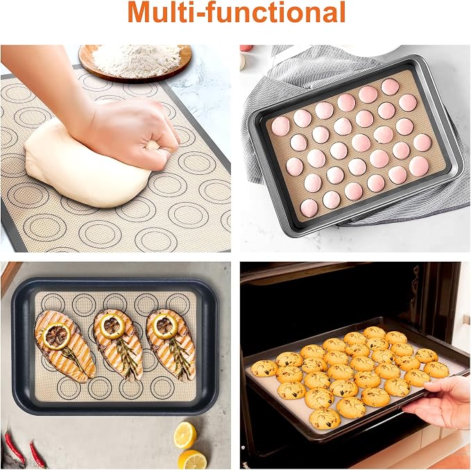 HOOMIL Macaron Silicone Baking Mats, 15"x10", Non-Stick, Reusable, Food Safe, Jelly Roll Sheet Size Silicone Mat, Pack of 2