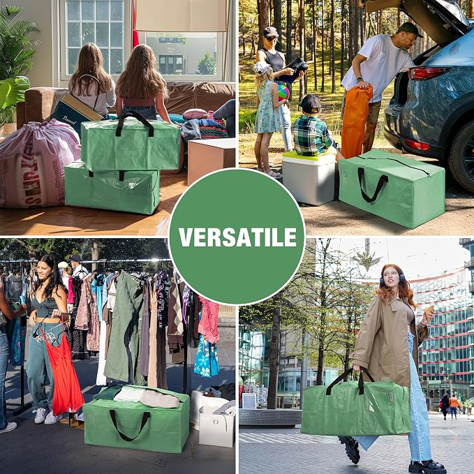 WORKPRO 6 Pack Extra Large Moving Bags with Backpack Straps & Handles | Heavy Duty Moving Storage Bags, Green, Double Zippers for Moving, Dorm, Closet Storage, Travel & Space Saving