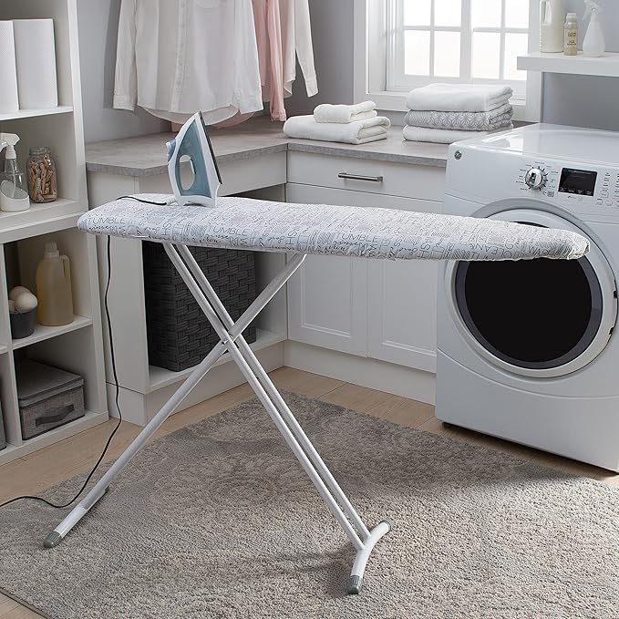 Simplify Ironing Board Cover | Scorch Resistant | Cotton | Thick Padding | Stretch Elastic Fit | Hook and Loop Fasteners | Cover ONLY | White