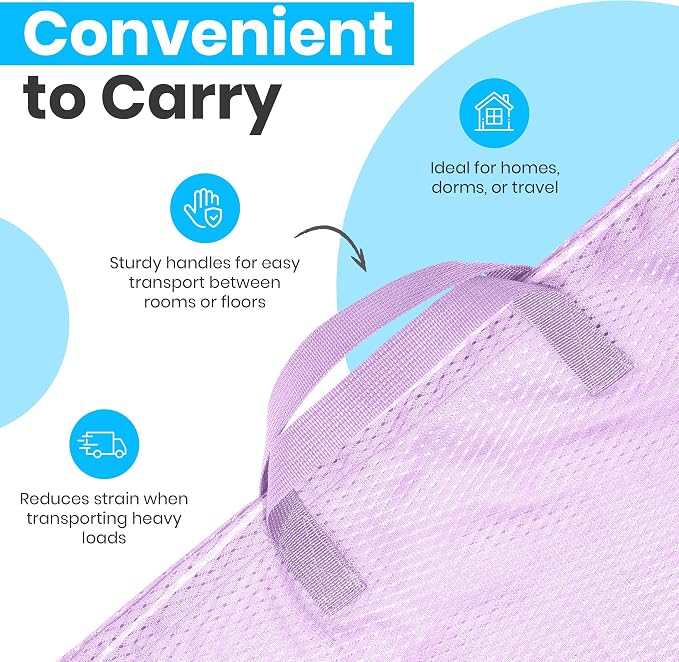Handy Laundry Mesh XL Laundry Bag 24"x36" with Shoulder Strap, Purple | XL 24x36 Mesh Laundry Bag, Handles & Shoulder Strap, Breathable, Machine Washable, Dorm Travel Bedding, Purple