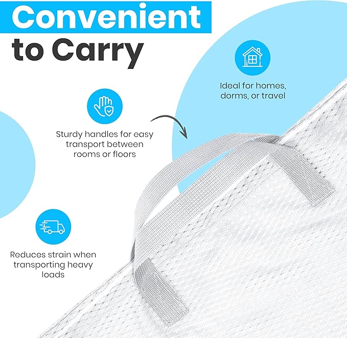 Handy Laundry Mesh XL Laundry Bag 24"x36" with Shoulder Strap, White | XL 24x36 Mesh Laundry Bag, Handles & Shoulder Strap, Breathable, Machine Washable, Dorm Travel Bedding, White