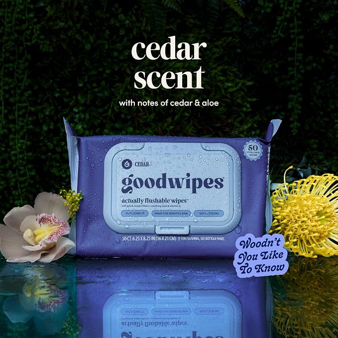 goodwipes Flushable Wipes Bulk Pack, Cedar Adult Wet Wipes for Women & Men, Sewer & Septic Safe, Toilet & Bathroom Essentials, Extra Large, 418 Count (8 Packs and 1 Travel Pack)