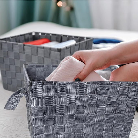 Brookstone Woven Shelf Basket Organize for Shelves, Storage Basket for Organizing Home, Pantry Organizers and Storage Bins - 2 Pack - Dark Grey