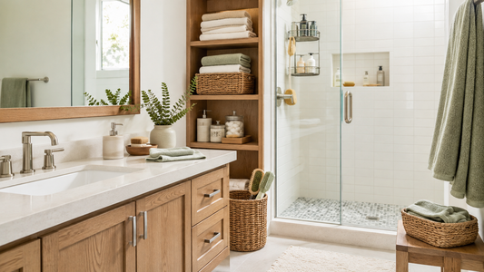 Organized bathroom with practical storage and home essentials