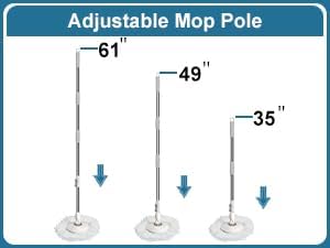 Stainless Steel Extendable Mop Handle with 2 Microfiber Replacement Heads & 360° Rotating Base Plate — Fits Standard Mop Buckets -White