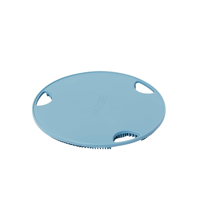 Boie USA Flat Body Scrubber - Soft Silicone-Like Exfoliating Shower Scrubber & Body Cleansing Brush - Stick-to-Wall Loofah Replacement - Antimicrobial Exfoliator for All Skin Types (Blue)