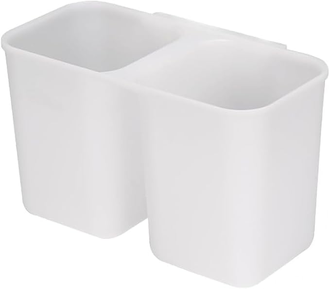 Utensil Holder, Hanging Dish Drying Rack with 2 Divided Compartments, White | Silverware Drying Basket with Hooks, Flatware Organizer for Forks, Spoons, Knives, Kitchen Drainage Rack, 6''x2.7''x3.7''