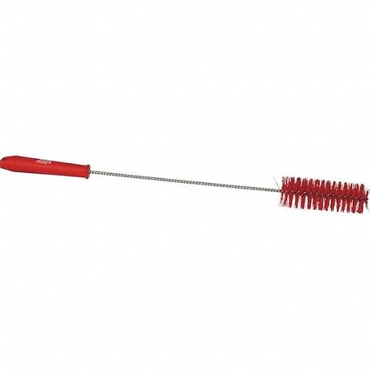 1-5/8" W Tube and Valve Brush, Stiff, 13 3/4 in L Handle, 5 in L Brush, Red, 19 57/64 in L Overall - 1 Each
