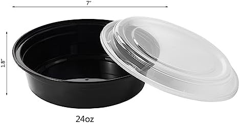 Jaluxing 24 oz 50 ct Round Meal Prep Containers with Lids Plastic Food Storage Lunch Plan To Go Box Disposable Take Out Bowls BPA Free Durable Stackable Microwave Freezer Safe (Formerly FULING)