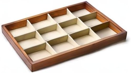 Oirlv Solid Wood Jewelry Tray,Jewelry Drawer Organizer,12 Grid(Cream) | Stackable Design,for Jewelry Necklaces Bracelets and Watches,Organizing and Presentinge Legantly on Dressers&in Dresser