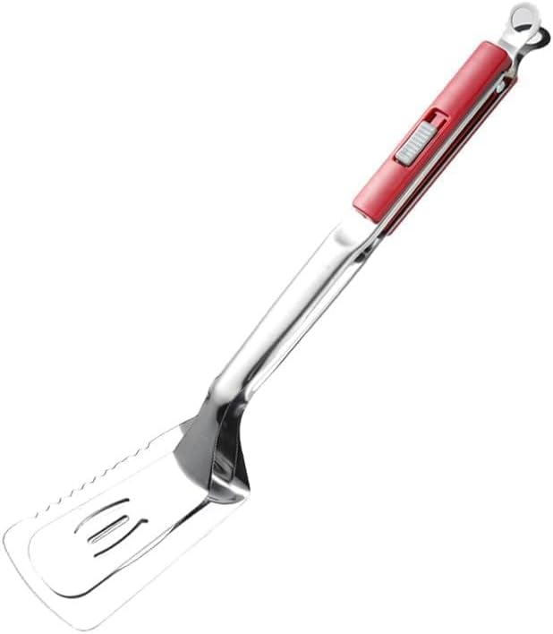 13.5-inch grill spatula cooking tongs, made of Premium 304 stainless steel, can be used to flip and cut food, making them the ideal outdoor gift for barbecue enthusiasts.（Red)