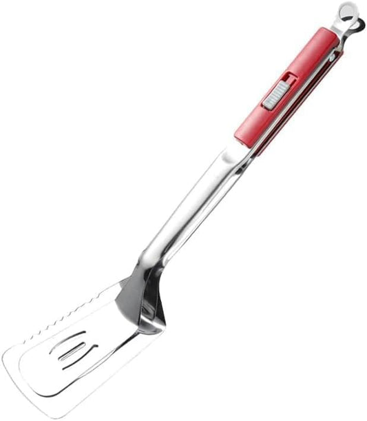 13.5-inch grill spatula cooking tongs, made of Premium 304 stainless steel, can be used to flip and cut food, making them the ideal outdoor gift for barbecue enthusiasts.（Red)