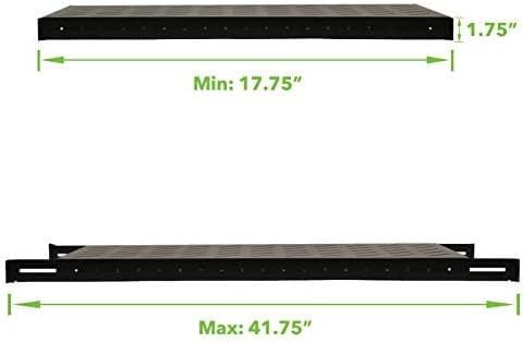 Navepoint 1U 19-Inch Fixed 4-Post Rack Mount Server Shelf with Adjustable Depth from 18-42 Inch Black