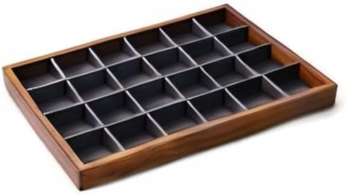 Oirlv Solid Wood Jewelry Tray,Jewelry Drawer Organizer,24 Grid(Grey) | Stackable Design,for Jewelry Necklaces Earrings and Rings,Organizing and Presentinge Legantly on Dressers&in Dresser