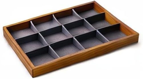 Oirlv Solid Wood Jewelry Tray,Jewelry Drawer Organizer,12 Grid(Grey) | Stackable Design,for Jewelry Necklaces Bracelets and Watches,Organizing and Presentinge Legantly on Dressers&in Dresser