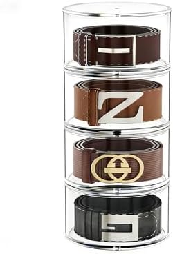 FEMELI Acrylic Belt Storage Organizer For Closet 4-Layer Stackable Belt Box | Clear Acrylic Belts Holder Organizers for Women Men Closet& Drawer,Watches Jewelry and Tie organizers and storage