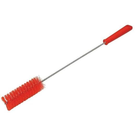1-5/8" W Tube and Valve Brush, Stiff, 13 3/4 in L Handle, 5 in L Brush, Red, 19 57/64 in L Overall - 1 Each