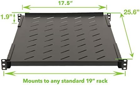 Vented 4-Post Shelf, Adjustable, Black, 650 mm Depth, 1U, 242 lbs, Cold Rolled Steel, CE Compliant