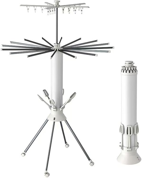 Collapsible Clothes Drying Rack, White Metal Foldable Laundry Stand with Multiple Arms, Indoor Outdoor Garment Hanger