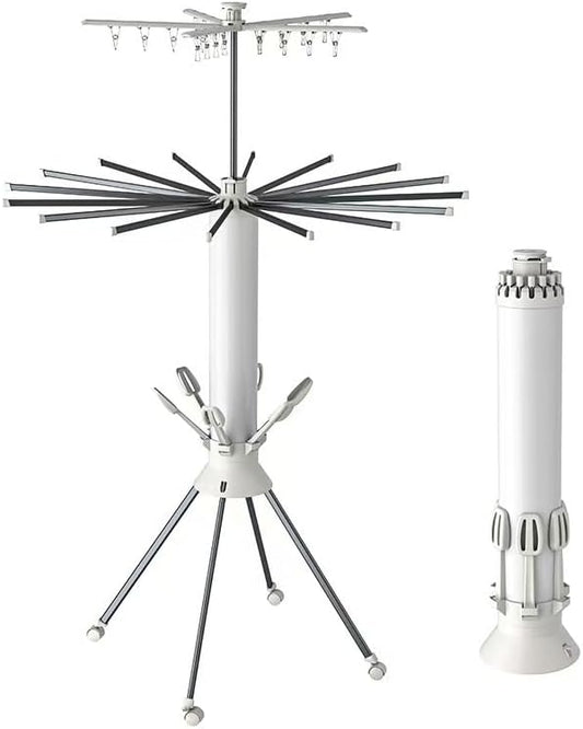 Collapsible Clothes Drying Rack, White Metal Foldable Laundry Stand with Multiple Arms, Indoor Outdoor Garment Hanger