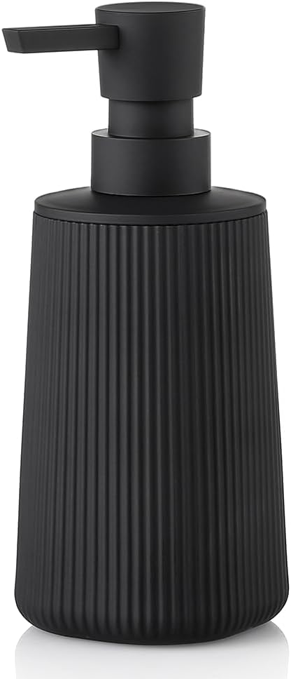 YAUKPH Small Soap Dispenser for Bathroom and Kitchen Matte Black | Modern Farmhouse Striped Style Plastic Hand Soap Dish Soap Dispenser with Pump