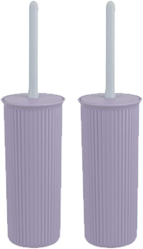 Superio Ribbed Collection Toilet Bowl Brush and Holder Set, Decorative Plastic Bathroom Toilet Brush with Holder, Toilet Cleaner Scrubber, Lilac - 2 Pack
