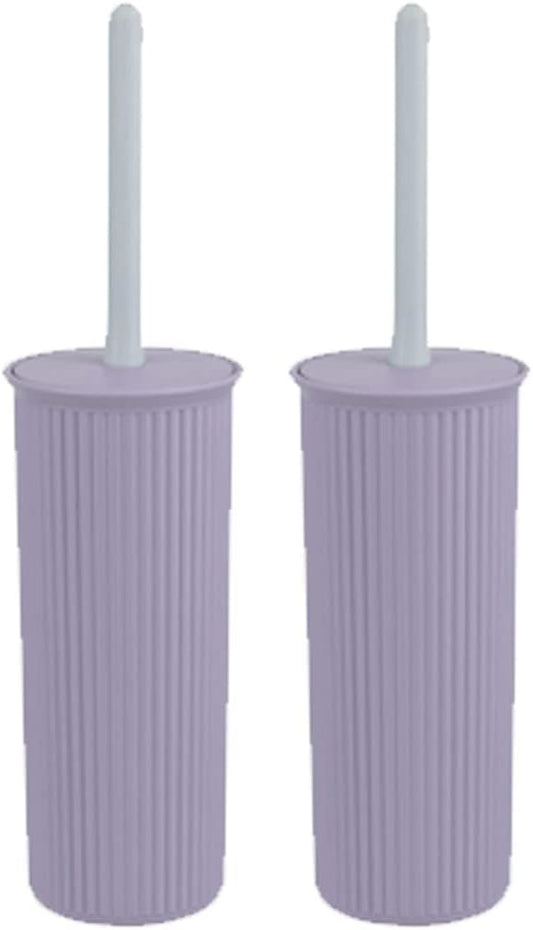 Superio Ribbed Collection Toilet Bowl Brush and Holder Set, Decorative Plastic Bathroom Toilet Brush with Holder, Toilet Cleaner Scrubber, Lilac - 2 Pack