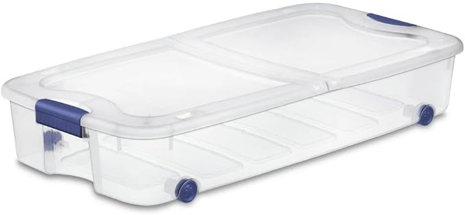 Under Bed Storage Bin 66 Quart, Clear Rolling Container with Wheels & Lid (1 Pack)