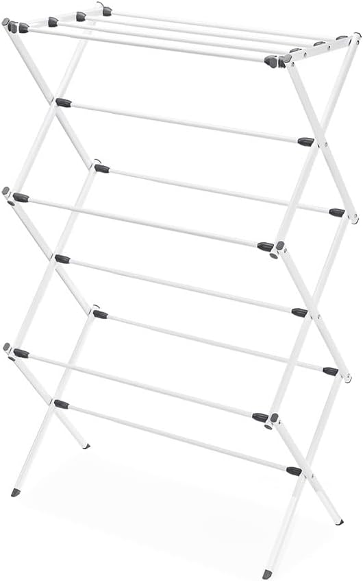 Whitmor Expandable Clothes Drying Rack: 3 Tier Laundry Drying Rack, Collapsible Drying Rack Clothing, Portable Space Saving Clothing Rack for Indoor Outdoor, 35.5" L x 14.50" W x 45.2" H, White