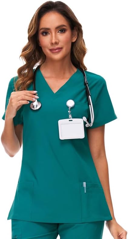 Scrubs Tops for Woman - Soft Stretch, V-Neck Tops | 3 Pockets, Side Split Design, Short Sleeve, Breathable & Lightweight Nursing Shirt, Easy-Care Fabric for All-Day Comfort